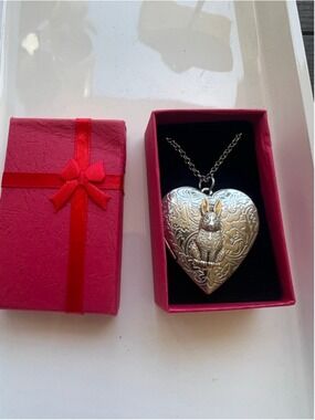 NWT Rabbit Heart Locket Necklace Silver